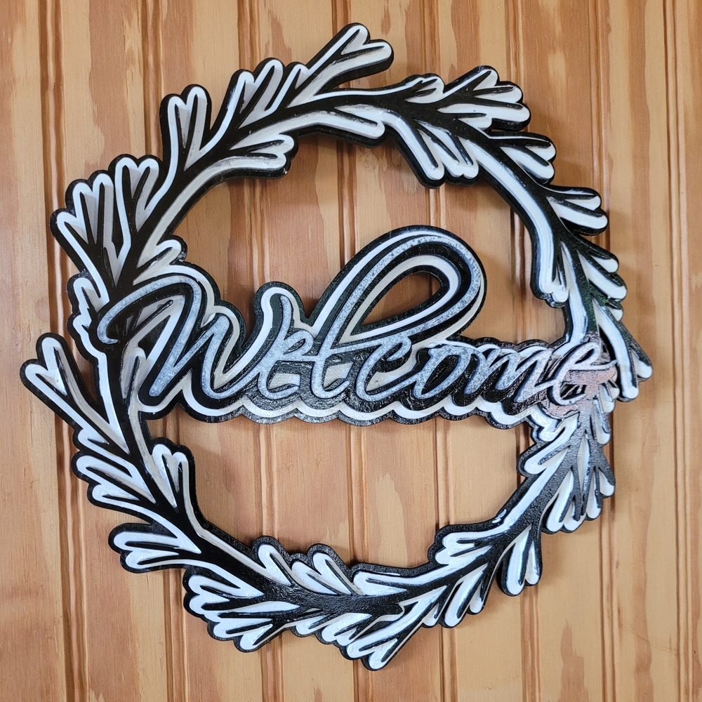 Black and White Welcome Wreath